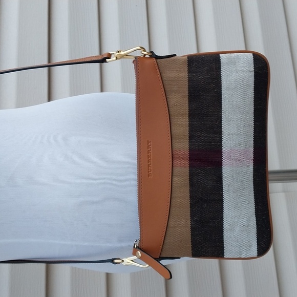 BURBERRY CANVAS CHECK PEYTON CROSSBODY BAG - Picture 1 of 14